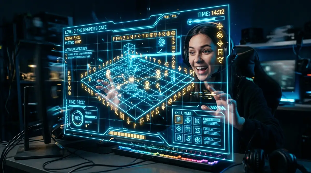 Glowing holographic grid interface